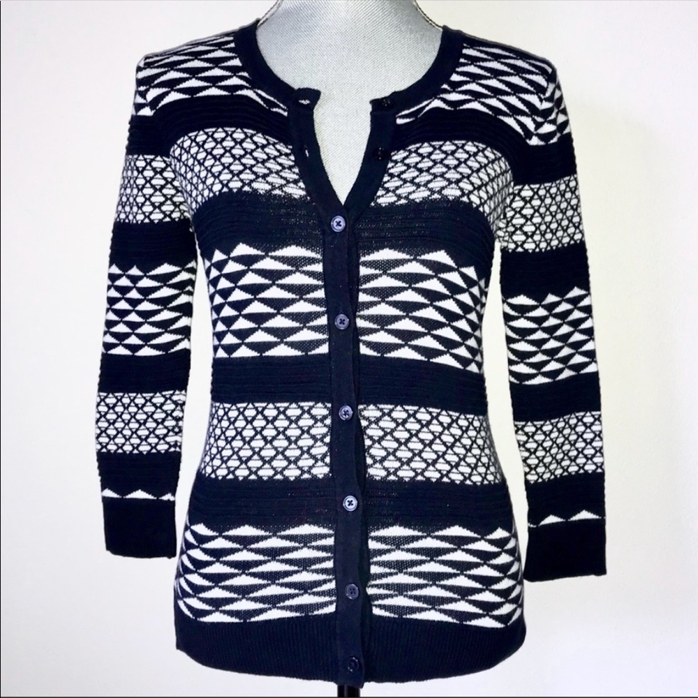 🌻3/$20 Target Merona Navy and White Geometric Print Cardigan Sweater, Size S